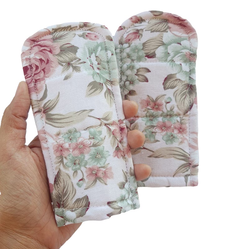 CUSHYSTORE 3X Pan Handle Holder Cover Canvas Holders Heat Resistant Anti-Scalding Protector (Pink Rose Garden) - Image 2